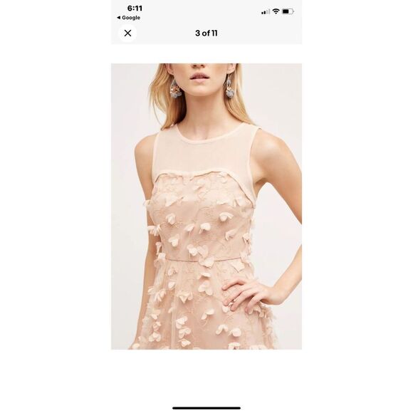 Anthropologie Eva Franco Flutter Fleur Dress Size 2 Tulle Flower Petal Pink Blus - Picture 2 of 16